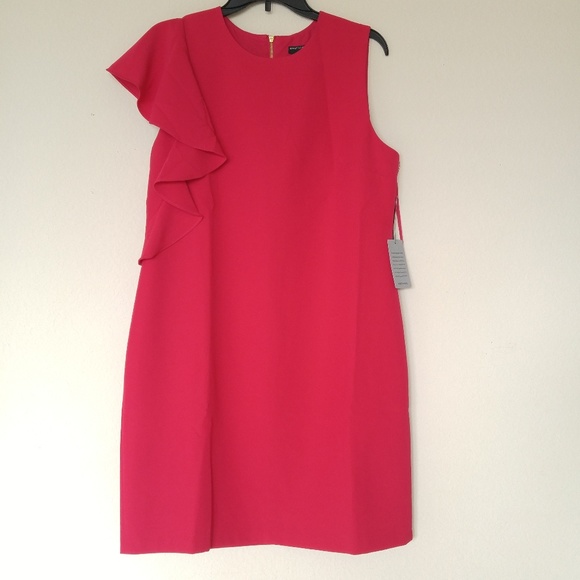 Maggy London Raspberry One Shoulder Ruffle Sheath - Picture 2 of 7